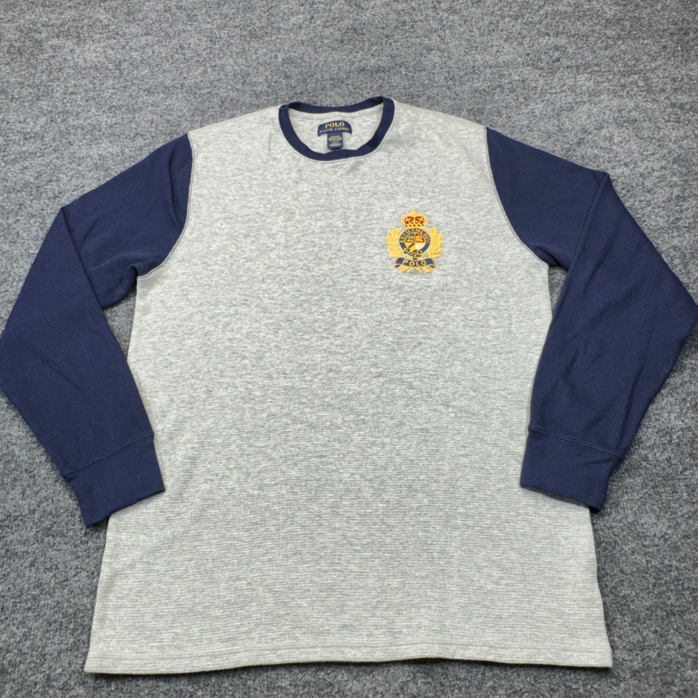 Polo Ralph Lauren Waffle Knit Shirt Mens Large Gray Crest Thermal Lounge Top
